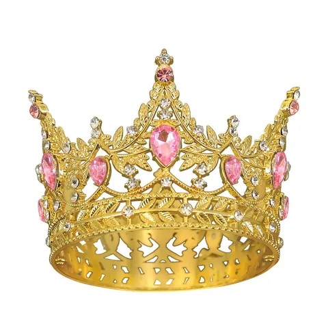 Vintage Baroque Kids Crown Tiara Alloy Rhinestone Faux Gemstone Headpiece For Birthday Wedding Party Performance