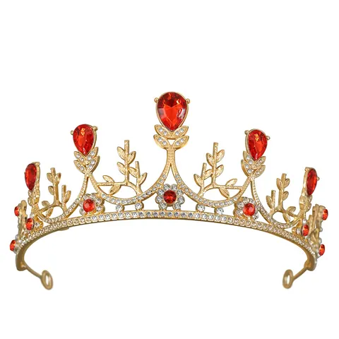 Lussuosa Corona Diadema in Lega d'Oro Vintage Con Strass e Design a Foglia di Fiore di Cristallo per Accessori Capelli Festa Matrimonio