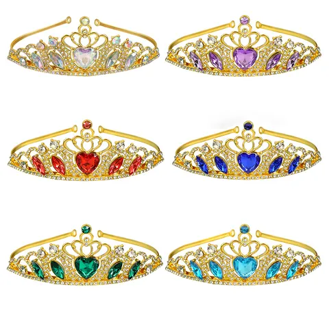 Princess Heart Crown Tiara Rhinestone Crystal Hair Band For Wedding Birthday Party Performance Girls Women Hair Accessories