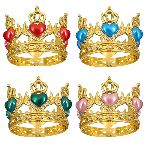 Lega Strass Cuore Corona Topper per Torta Mini Tiara da Principessa per Compleanno Festa Matrimonio Decorazione Torta Accessorio Capelli