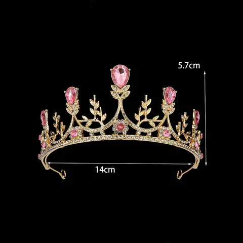 Lussuosa Corona Diadema in Lega d'Oro Vintage Con Strass e Design a Foglia di Fiore di Cristallo per Accessori Capelli Festa Matrimonio