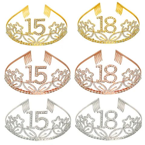 Strass Nummer 15 18 Geburtstag Krone Tiara Legierung Kristall Stirnband Haarschmuck Für Mädchen Damen Party Dekorationen