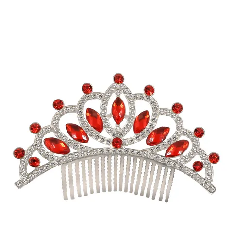 Girls Princess Rhinestone Tiara Crown Hair Comb Alloy Colorful Gemstone Headpiece For Birthday Performance Wedding Jewelry
