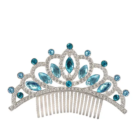 Girls Princess Rhinestone Tiara Crown Hair Comb Alloy Colorful Gemstone Headpiece For Birthday Performance Wedding Jewelry