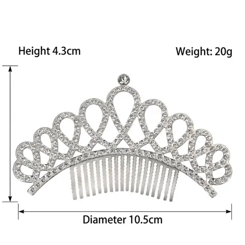 Pettine per Capelli a Corona da Principessa in Lega d'Argento per Ragazze Tiara in Strass di Cristallo per Festa di Compleanno