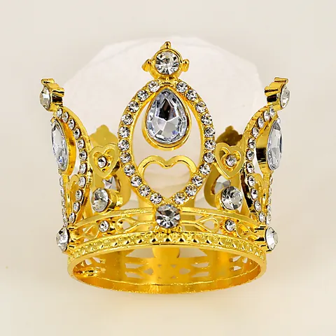 Mini Crystal Rhinestone Princess Crown For Kids Birthday Cake Topper Alloy Heart Hollow King Crown Hair Accessories Wedding Party Decoration