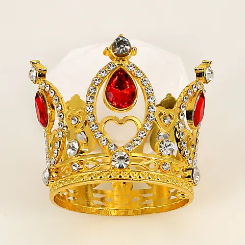 Mini Crystal Rhinestone Princess Crown For Kids Birthday Cake Topper Alloy Heart Hollow King Crown Hair Accessories Wedding Party Decoration