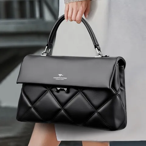 Women Quilted PU Leather Handbag Elegant Large Capacity Crossbody Tote Bag Fashion Urban Minimalist Top Handle Bag For Ladies
