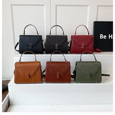 Women Urban PU Leather Lychee Texture Handbag With Metal Lock Flap Top Handle Adjustable Shoulder Strap Crossbody Bag