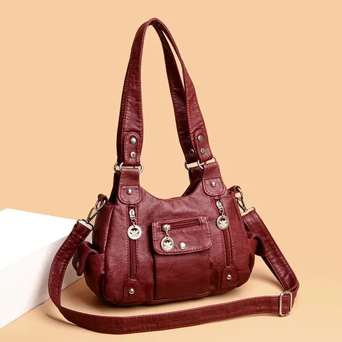 Borsa a Mano Donna in Pelle PU Lavata Retro Borsa a Tracolla Multi-Tasca Grande Capacità con Tracolla Regolabile