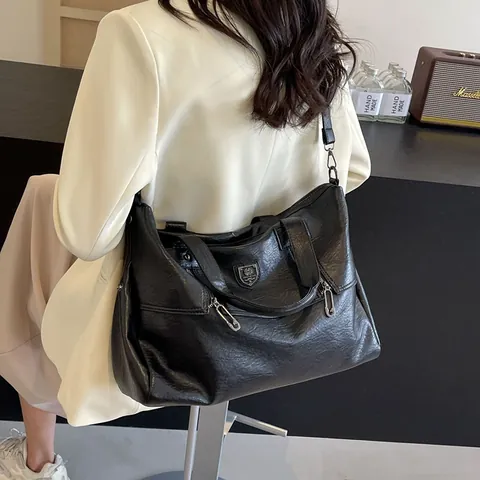 Women Retro PU Leather Large Capacity Tote Bag Vintage Lychee Texture Handbag Shoulder Crossbody Bag For Travel Work Casual