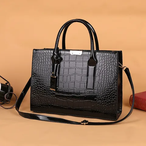 Sac à Main Vintage en Cuir PU à Gaufrage Crocodile pour Femmes Grande Capacité Fourre-tout Bandoulière avec Accents Dorés