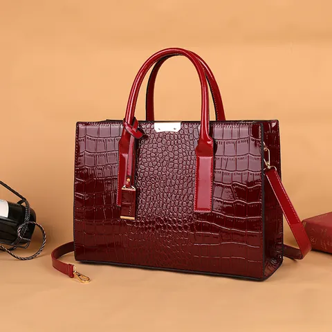 Sac à Main Vintage en Cuir PU à Gaufrage Crocodile pour Femmes Grande Capacité Fourre-tout Bandoulière avec Accents Dorés