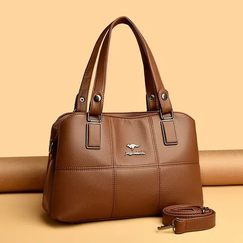 Sac à Main en Cuir PU Texture Litchi pour Femme Grande Capacité Sac à Bandoulière Epaule Avec Logo Kangourou en Métal Sac Cabas Elégant pour Travail Quotidien
