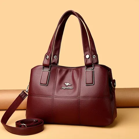Sac à Main en Cuir PU Texture Litchi pour Femme Grande Capacité Sac à Bandoulière Epaule Avec Logo Kangourou en Métal Sac Cabas Elégant pour Travail Quotidien