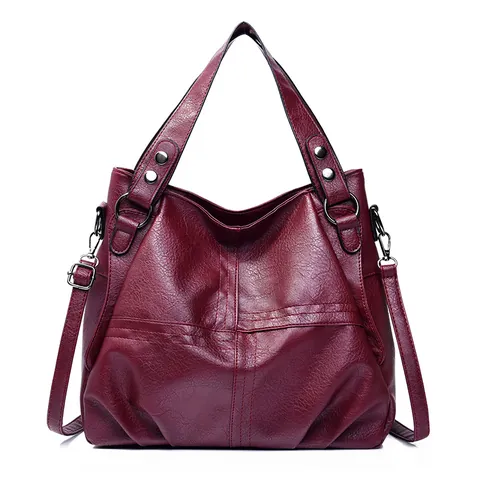 Bolso Tote de Cuero PU Retro para Mujer Gran Capacidad Color Sólido Costuras Bolso de Hombro Bolso de Mano Con Correa Desmontable