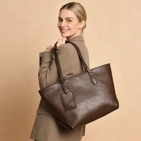 Women Large Capacity PU Leather Tote Bag Vintage Soft Commuter Shoulder Bag With Kangaroo Tag Fashion Work Handbag