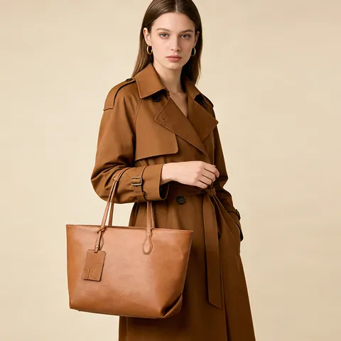 Women Large Capacity PU Leather Tote Bag Vintage Soft Commuter Shoulder Bag With Kangaroo Tag Fashion Work Handbag