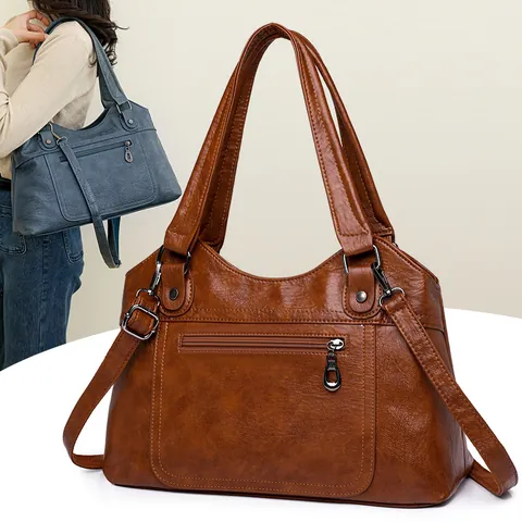 Bolso Tote de Cuero PU de Gran Capacidad para Mujer Patrón de Lichi Vintage Bolso de Mano Bolso de Hombro Casual con Correa