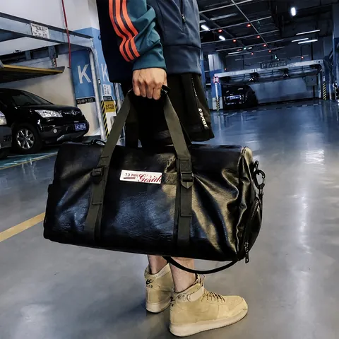Waterproof PU Leather Travel Bag For Gym Sports Duffel Bag With Independent Shoe Compartment For Men Women Large Capacity Weekender
