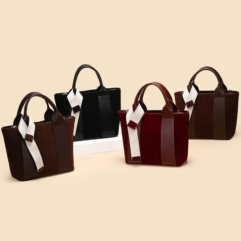 Borsa Tote Vintage in Pelle PU Scamosciata Da Donna Con Grande Capacità Splicing Borsa a Spalla Tracolla Con Cinturino Intrecciato