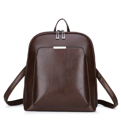 Sac à Dos pour Femmes en Cuir PU Vintage Couleur Unie Grande Capacité Style Preppy Sac d'École Mode Voyage Sac à Bandoulière