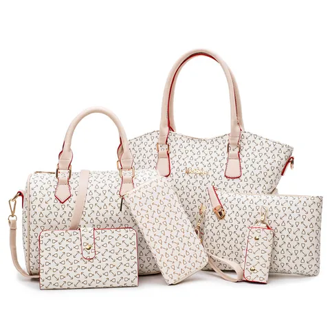 Juego de Bolsos de Mujer de Moda de Cuero de PU Bolso de Hombro Bolso Boston Billetera Embrague Bolso de Mano Juego de Varias Piezas Estampado Gran Capacidad Bolso Diario