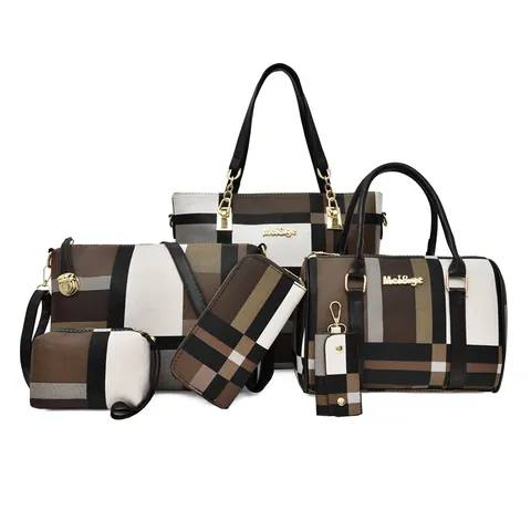 Collezione Borse a Quadri da Donna in Pelle PU Grande Capacità Tote e Borsa Boston e Borsa a Tracolla e Portafoglio e Borsetta