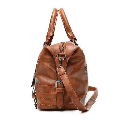 Women Vintage PU Leather Boston Handbag Lychee Pattern Top Handle Bag Large Capacity Shoulder Crossbody Bag For Daily Work