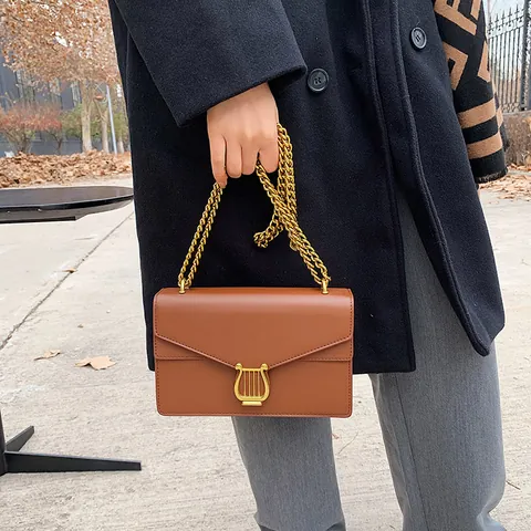 Borsa a Tracolla Vintage in Pelle PU da Donna Con Chiusura a Lira Dorata Tracolla a Catena Elegante Stile Fisarmonica per Uso Quotidiano