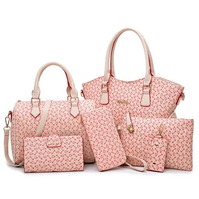 Juego de Bolsos de Mujer de Moda de Cuero de PU Bolso de Hombro Bolso Boston Billetera Embrague Bolso de Mano Juego de Varias Piezas Estampado Gran Capacidad Bolso Diario