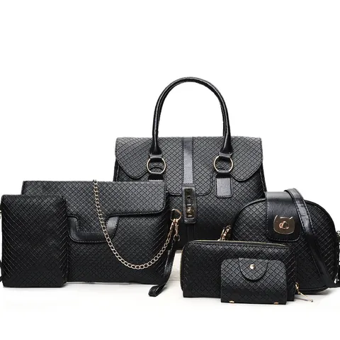 Damen Mode Gitter Leinwand Tote Umhängetasche Crossbody Tasche Brieftasche Clutch Kartenhalter Retro Große Kapazität Handtasche