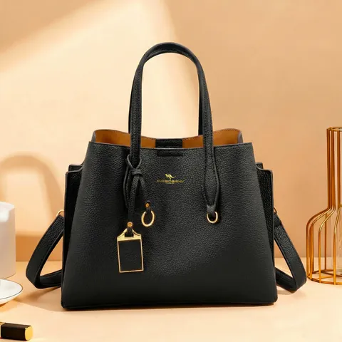 Sac Fourre-tout de Mode pour Femmes Grande Capacité en Cuir PU Motif Litchi Vintage Navette Sac à Main Avec Logo Kangourou