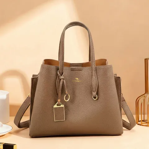 Sac Fourre-tout de Mode pour Femmes Grande Capacité en Cuir PU Motif Litchi Vintage Navette Sac à Main Avec Logo Kangourou