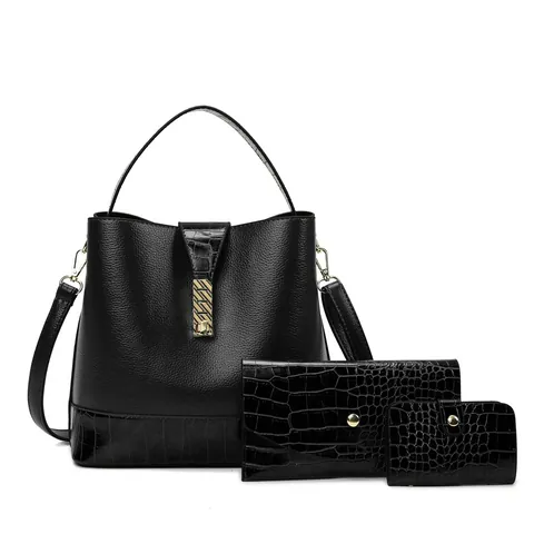 Sac à Main en Cuir PU Mode Grande Capacité Portefeuille Porte Carte Motif Litchi Crocodile Sac à Épaule pour Femmes