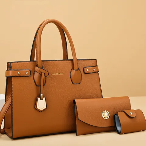 Ensemble de Sac Fourre-Tout en Cuir PU pour Femmes Avec Portefeuille et Porte-Cartes Sac à Main Bandoulière pour Bureau