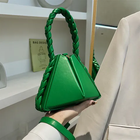 Borsa a Mano da Donna in Pelle PU a Triangolo Geometrico Manico Intrecciato Tracolla Rimovibile Borsa a Tracolla Minimalista