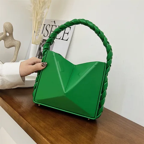 Borsa a Mano da Donna in Pelle PU a Triangolo Geometrico Manico Intrecciato Tracolla Rimovibile Borsa a Tracolla Minimalista
