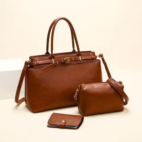 Γυναικεία Vintage Τσάντα Tote από Δέρμα PU Και Πορτοφόλι Και Τσαντάκι Συνδυασμός Μεγάλης Χωρητικότητας Τσάντα Ώμου Με Αγκράφα