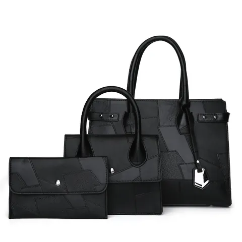 Women Fashion PU Leather Patchwork Tote Bag Large Capacity 3 Piece Set Handbag For Commute Casual Daily Shoulder Bag