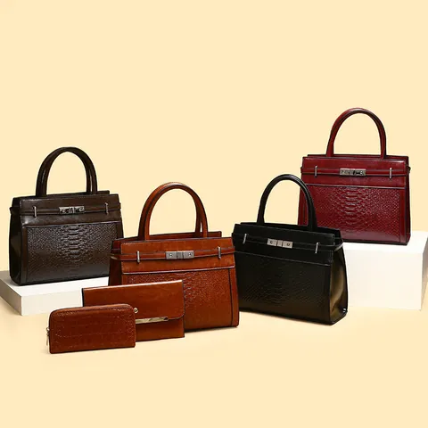 Borsa Tote da Donna in Pelle PU Vintage con Motivo a Coccodrillo Goffrato Manico Superiore Borsa a Tracolla E Pochette Portafoglio
