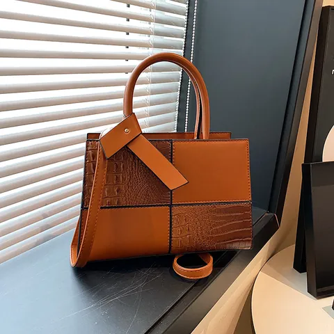 Women's Crocodile Pattern Patchwork Tote Bag PU Leather Handbag Shoulder Crossbody Bag Fashion Purse For Daily Commute