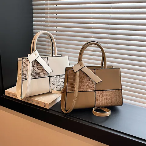 Women's Crocodile Pattern Patchwork Tote Bag PU Leather Handbag Shoulder Crossbody Bag Fashion Purse For Daily Commute