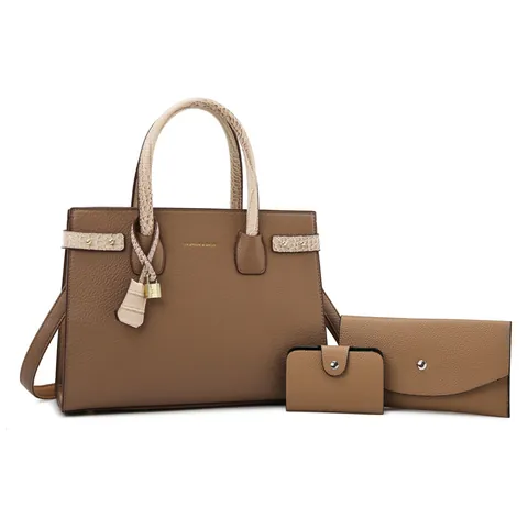 Ensemble de Sac Fourre-Tout en Cuir PU pour Femmes Avec Portefeuille et Porte-Cartes Sac à Main Bandoulière pour Bureau