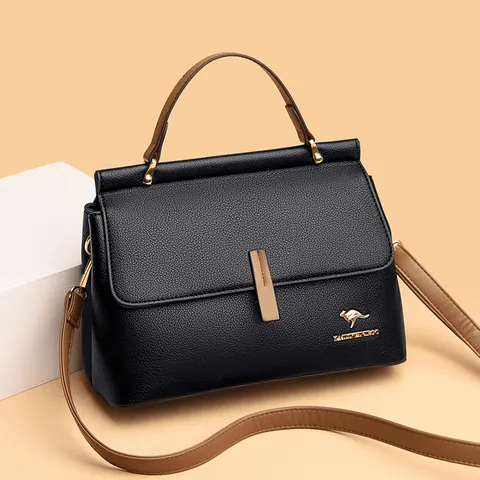 Damen Handtasche Große Kapazität Litschi-Narbung Rindsleder Kontrastfarbe Elegante Umhängetasche Office Tote Mit Oberem Griff