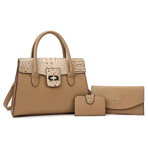 Sac Fourre-tout de Mode en Cuir PU pour Femmes Ensemble de 3 Pièces Motif Crocodile Sac à Main Grande Capacité pour Bureau Quotidien