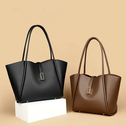 Sac Fourre-Tout Grande Capacité pour Femmes Minimaliste Motif Litchi Cuir PU Sac à Épaule Trajet Bureau Quotidien Sac à Main