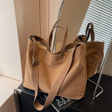 Bolso Tote de Lona para Mujer Gran Capacidad Bolso Bandolera Casual Con Correa Ajustable para Viaje Diario Trabajo