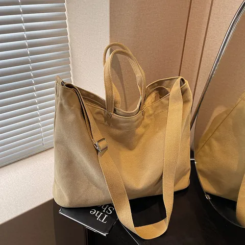 Bolso Tote de Lona para Mujer Gran Capacidad Bolso Bandolera Casual Con Correa Ajustable para Viaje Diario Trabajo
