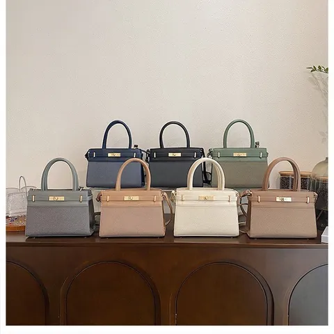 Vintage Dames PU Leer Canvas Gestikt Handtas Kelly Stijl Schoudertas Crossbody Tas Metalen Gesp Handtas